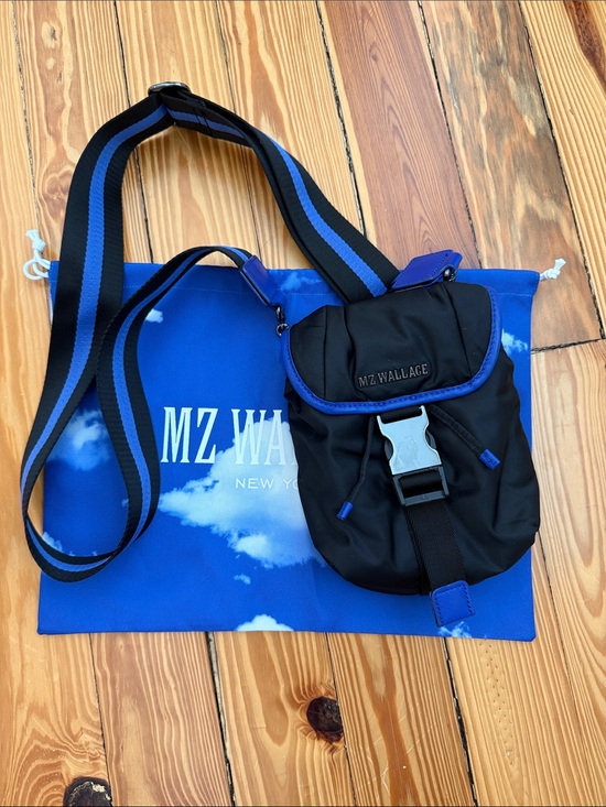 MZ Wallace Handbags - MZ Wallace Black Nylon Crossbody Bag with Cobalt Blue Trim & Dust Bag